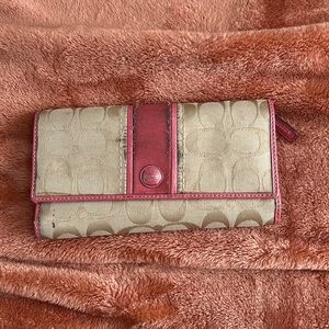 Coach C wallet with pink trim and tan